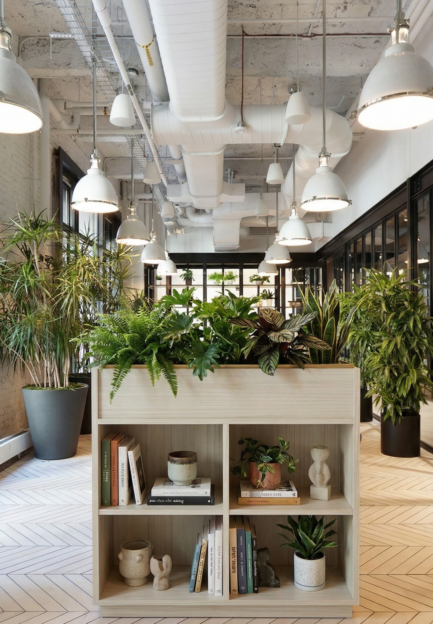 Maatwerk Moduplanter roomdivider in modern kantoorinterieur met groene beplanting